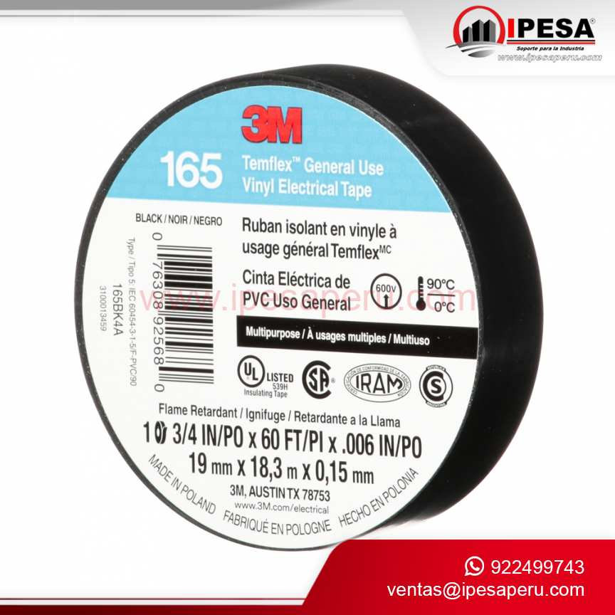 CINTA AISLANTE 3M 165 COLOR NEGRO (1700) [3M]