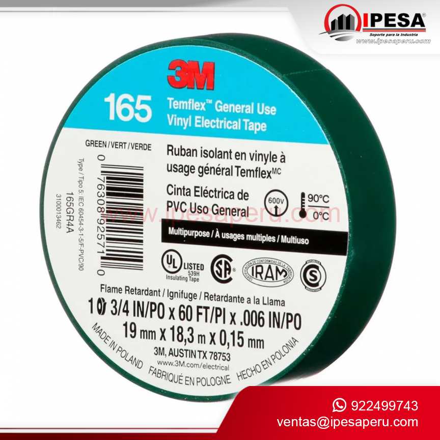 CINTA AISLANTE 3M 165 COLOR VERDE (1700)