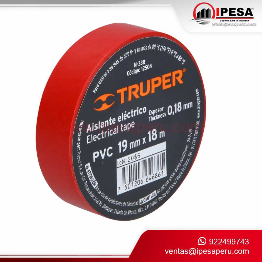 CINTA AISLANTE COLOR ROJO 3/4´´ X 20MTS [TRUPER]