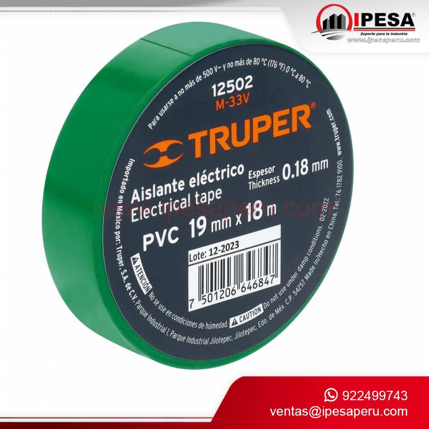 CINTA AISLANTE COLOR VERDE 3/4´´ X 20 MTS